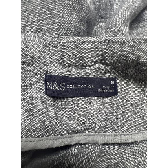 M & S Collection 100% Flax Linen US Size 12 Gray Wide Leg Belted Trouser Pants - Picture 4 of 6